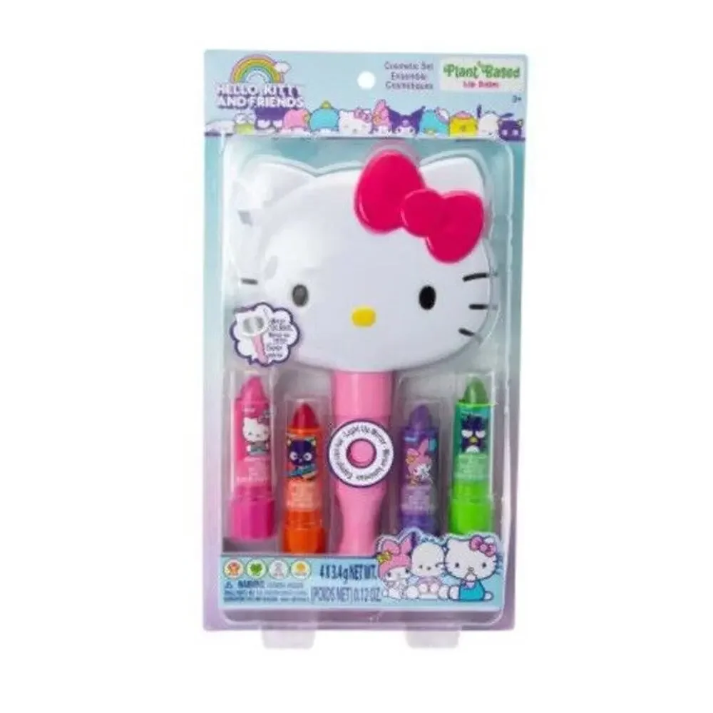 🔥Hello Kitty & Friends 5pc Cosmetic Set Mirror Light Plant Based Lip Balm NWT🔥